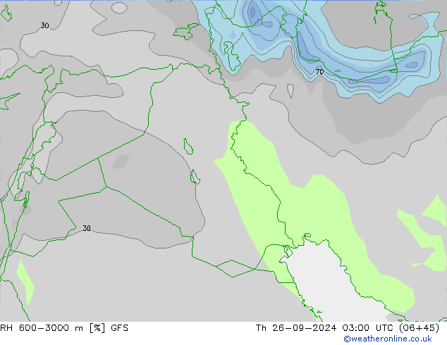 Humedad rel. 600-3000m GFS jue 26.09.2024 03 UTC