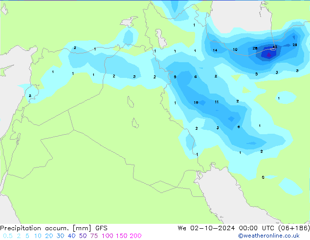 Precipitation accum. GFS ср 02.10.2024 00 UTC