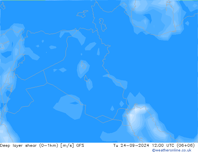 Deep layer shear (0-1km) GFS Tu 24.09.2024 12 UTC