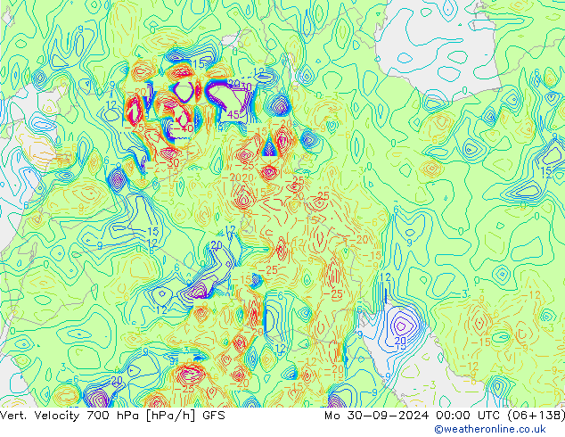 Vert. Velocity 700 hPa GFS Po 30.09.2024 00 UTC