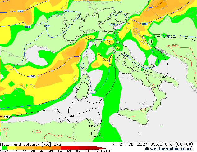 Max. wind velocity GFS  27.09.2024 00 UTC