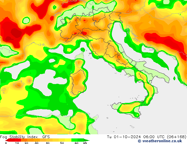 Fog Stability Index GFS Tu 01.10.2024 06 UTC