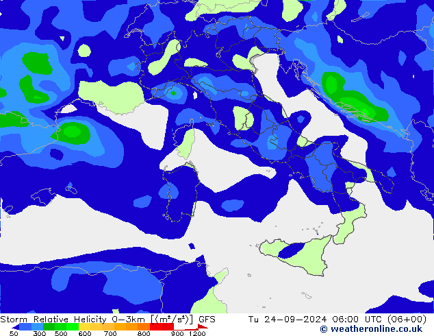 Storm Relative Helicity GFS mar 24.09.2024 06 UTC