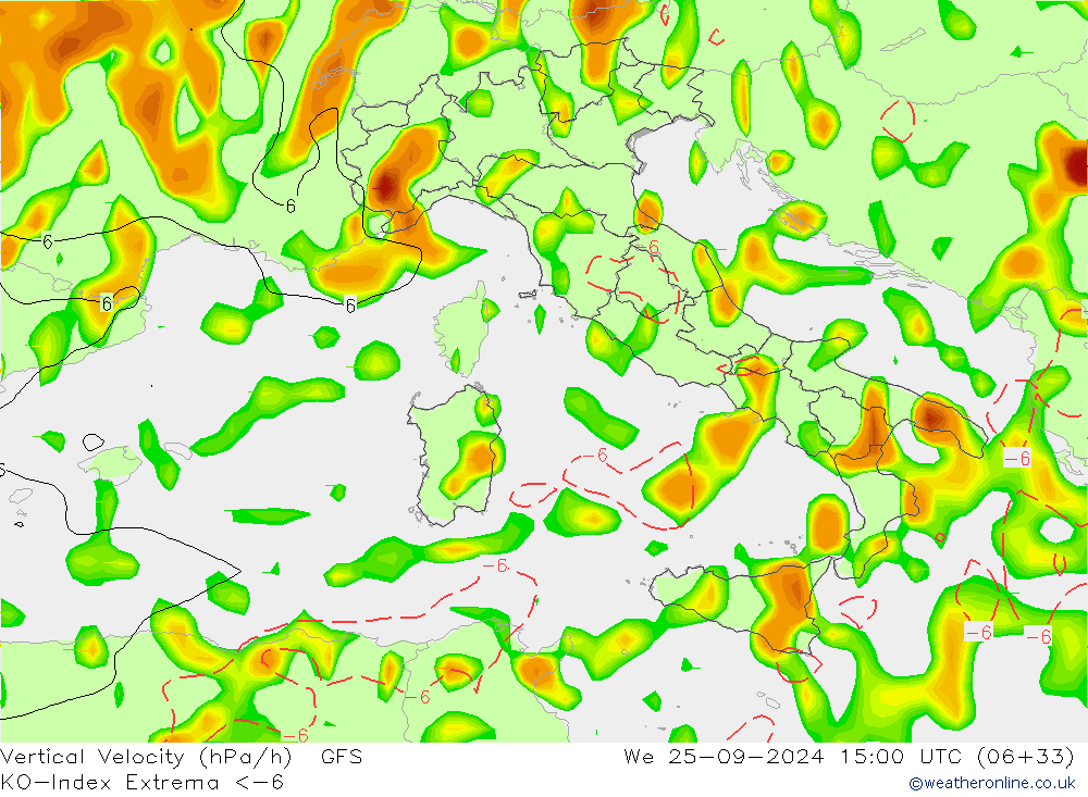 Convection-Index GFS We 25.09.2024 15 UTC