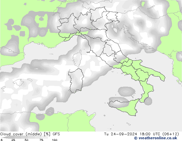 Bewolking (Middelb.) GFS di 24.09.2024 18 UTC