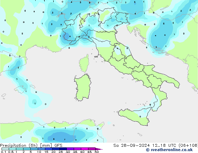 Precipitation (6h) GFS Sa 28.09.2024 18 UTC