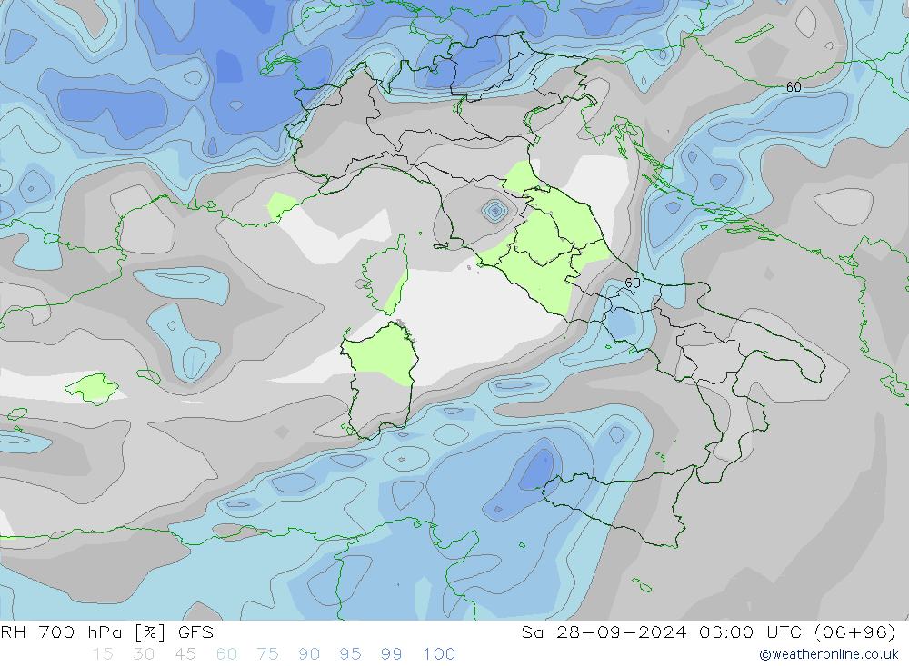 RH 700 гПа GFS сб 28.09.2024 06 UTC