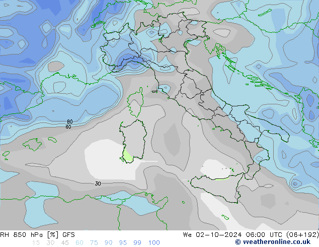 RV 850 hPa GFS wo 02.10.2024 06 UTC