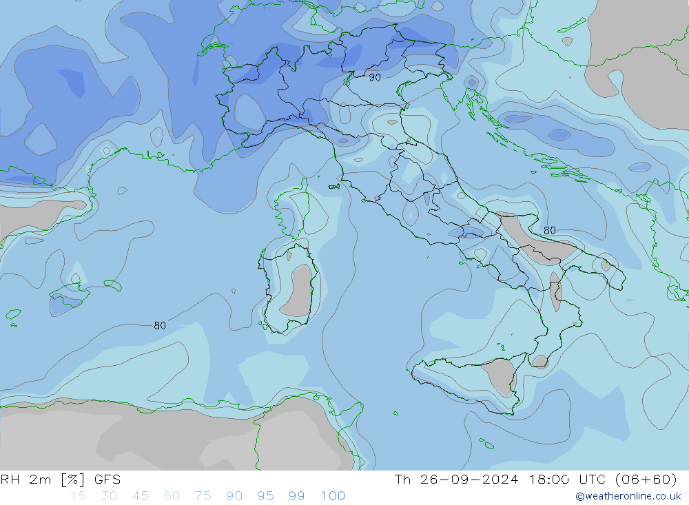 RH 2m GFS czw. 26.09.2024 18 UTC