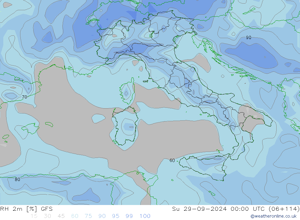 RH 2m GFS Вс 29.09.2024 00 UTC