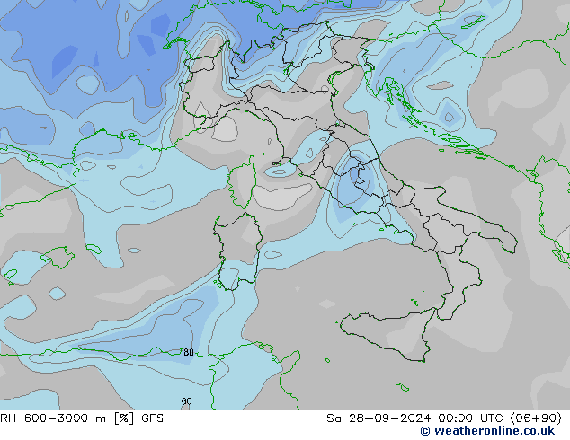 RH 600-3000 m GFS Sa 28.09.2024 00 UTC