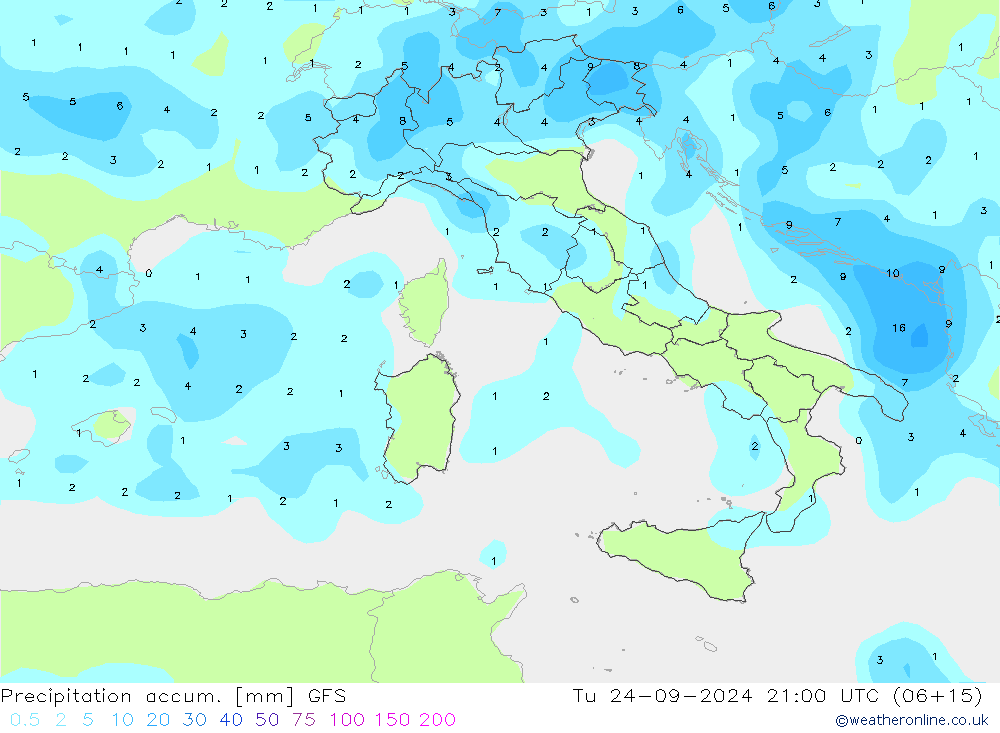 Totale neerslag GFS di 24.09.2024 21 UTC