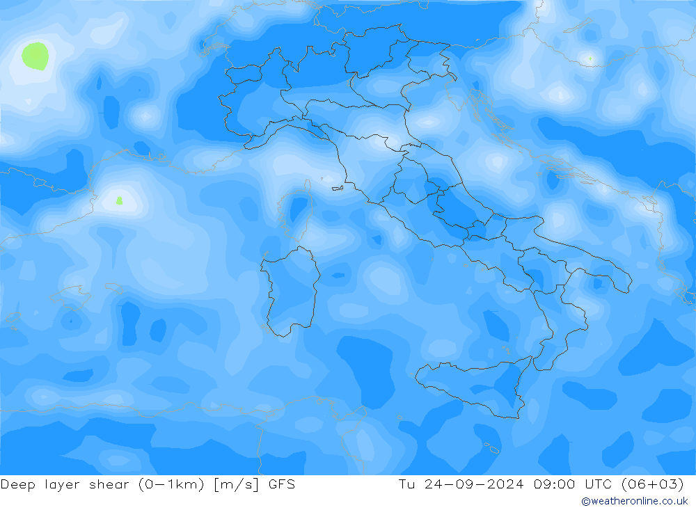 Deep layer shear (0-1km) GFS September 2024