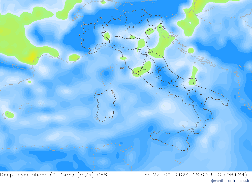 Deep layer shear (0-1km) GFS Fr 27.09.2024 18 UTC