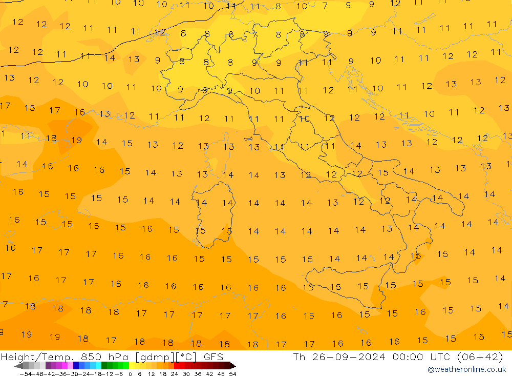 Yükseklik/Sıc. 850 hPa GFS Per 26.09.2024 00 UTC