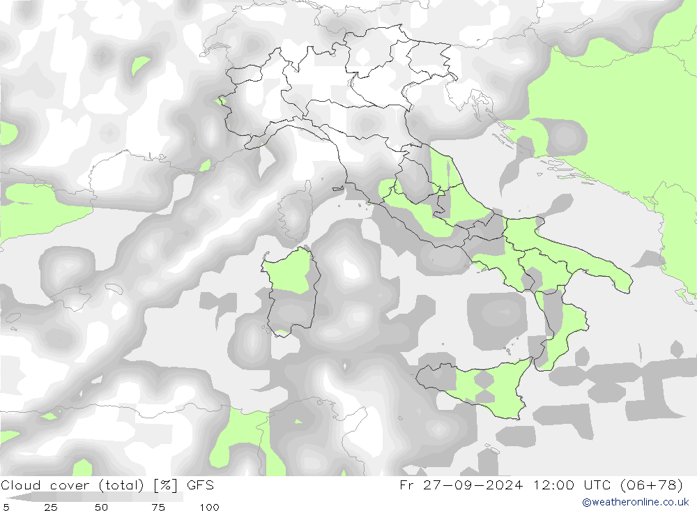 Nuages (total) GFS ven 27.09.2024 12 UTC