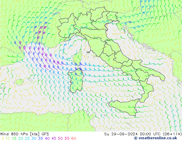 Wind 850 hPa GFS Su 29.09.2024 00 UTC