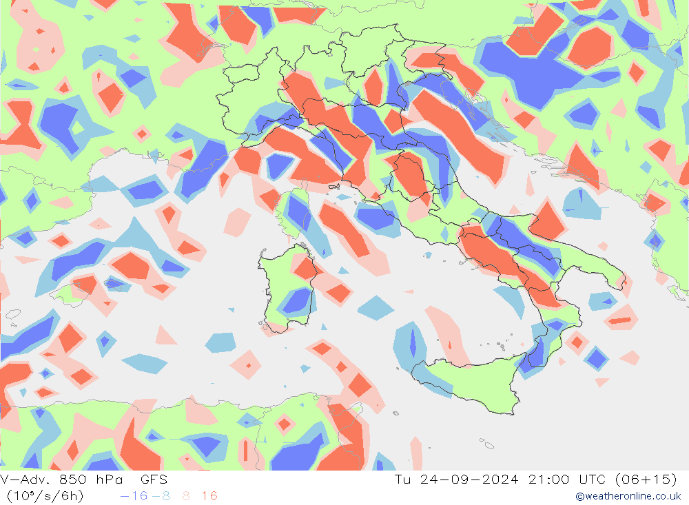 V-Adv. 850 hPa GFS Út 24.09.2024 21 UTC