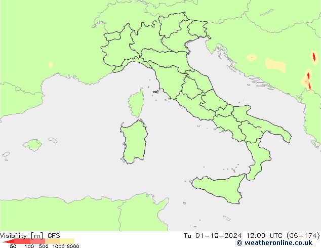 Visibility GFS Tu 01.10.2024 12 UTC