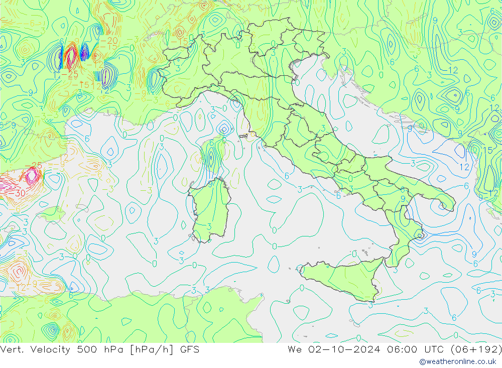 Vert. Velocity 500 hPa GFS St 02.10.2024 06 UTC