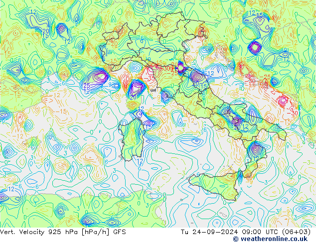 Vert. Velocity 925 hPa GFS Tu 24.09.2024 09 UTC