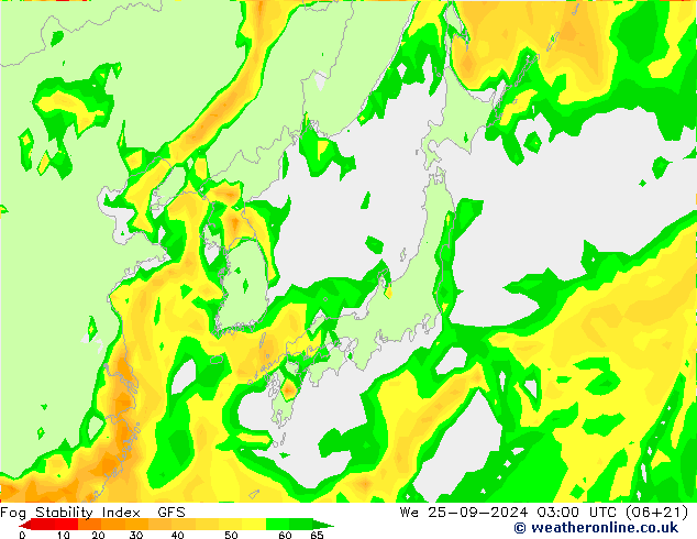 Fog Stability Index GFS Mi 25.09.2024 03 UTC