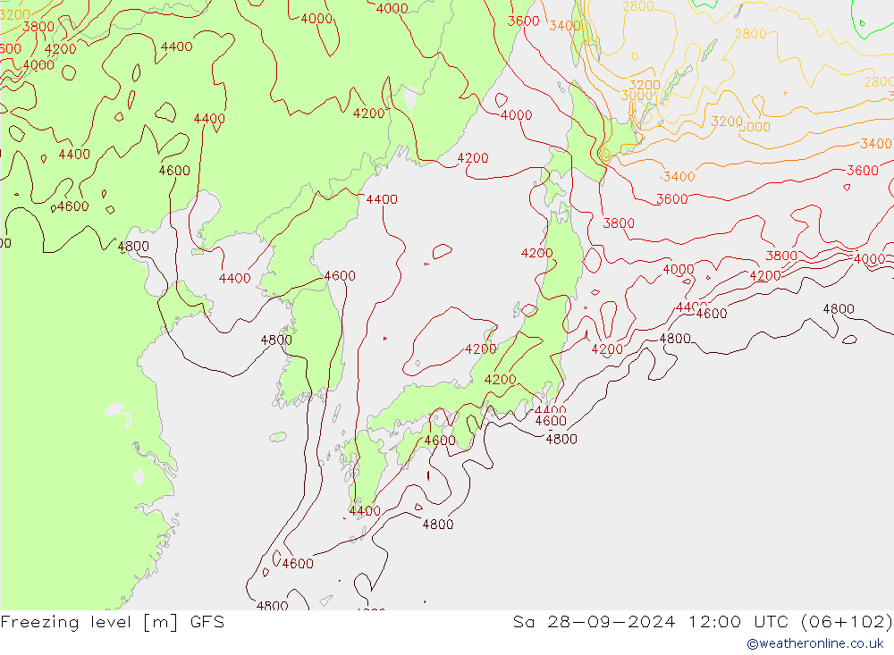 Freezing level GFS Sa 28.09.2024 12 UTC