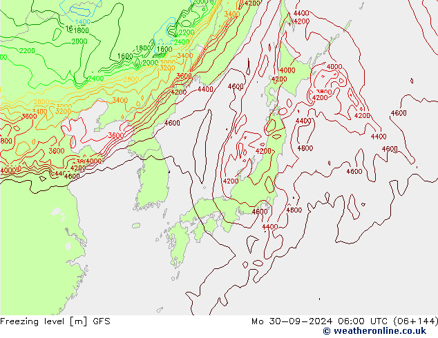 Freezing level GFS Po 30.09.2024 06 UTC