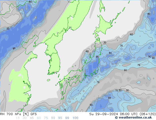 RH 700 hPa GFS Su 29.09.2024 06 UTC