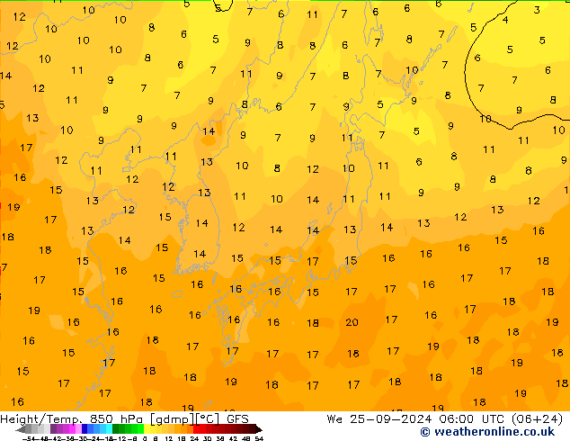 Z500/Rain (+SLP)/Z850 GFS We 25.09.2024 06 UTC