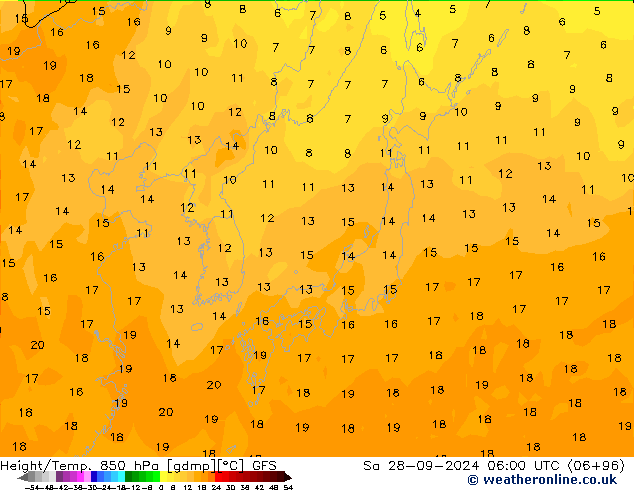 Yükseklik/Sıc. 850 hPa GFS Cts 28.09.2024 06 UTC