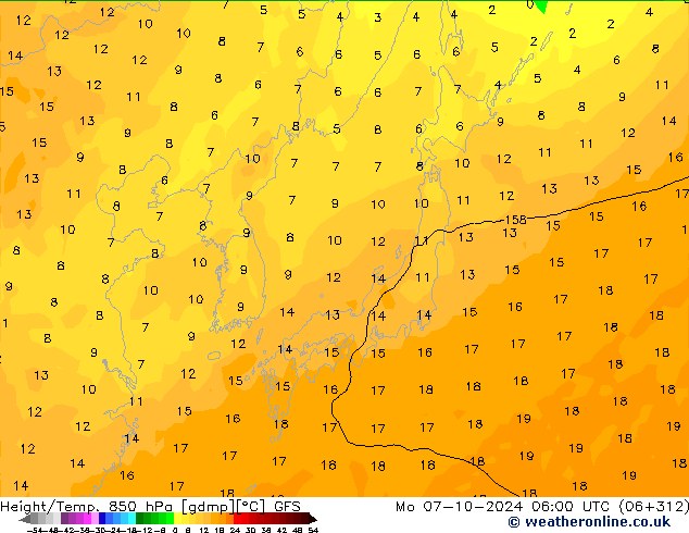 Z500/Rain (+SLP)/Z850 GFS pon. 07.10.2024 06 UTC