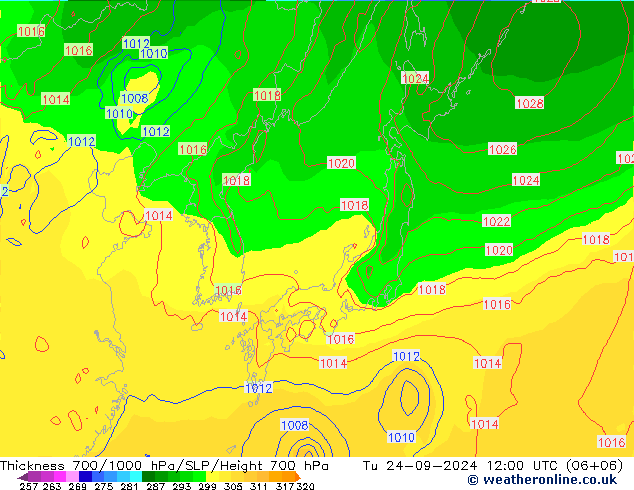 700-1000 hPa Kalınlığı GFS Sa 24.09.2024 12 UTC