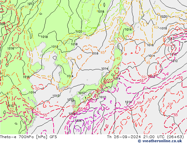 Theta-e 700hPa GFS jeu 26.09.2024 21 UTC