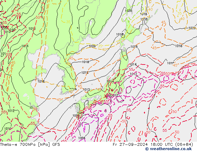 Theta-e 700hPa GFS Pá 27.09.2024 18 UTC