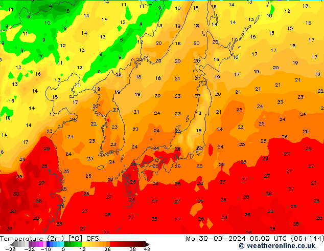 Temperature (2m) GFS Po 30.09.2024 06 UTC