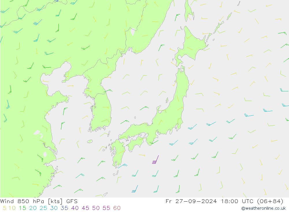 wiatr 850 hPa GFS pt. 27.09.2024 18 UTC