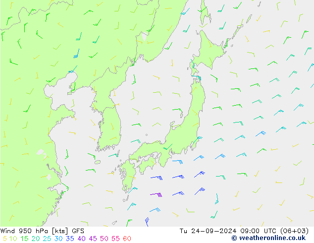 Wind 950 hPa GFS Tu 24.09.2024 09 UTC