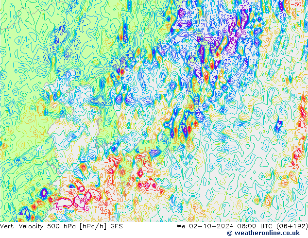 500 hPa Dikey Hız GFS Çar 02.10.2024 06 UTC