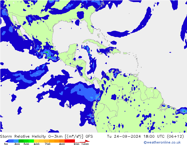 Storm Relative Helicity GFS Tu 24.09.2024 18 UTC