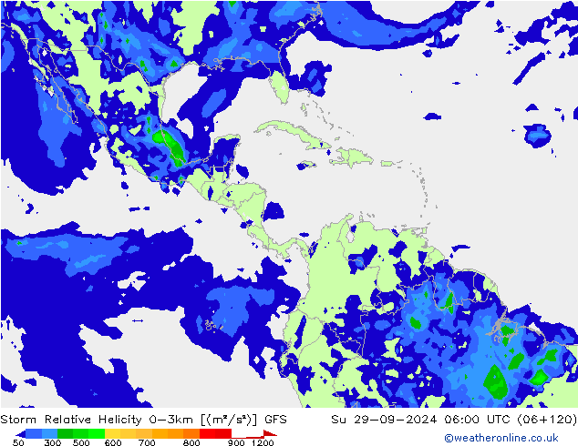 Storm Relative Helicity GFS zo 29.09.2024 06 UTC