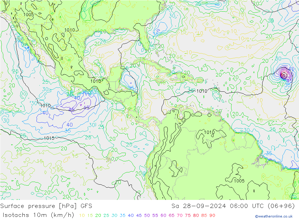 Eşrüzgar Hızları (km/sa) GFS Cts 28.09.2024 06 UTC