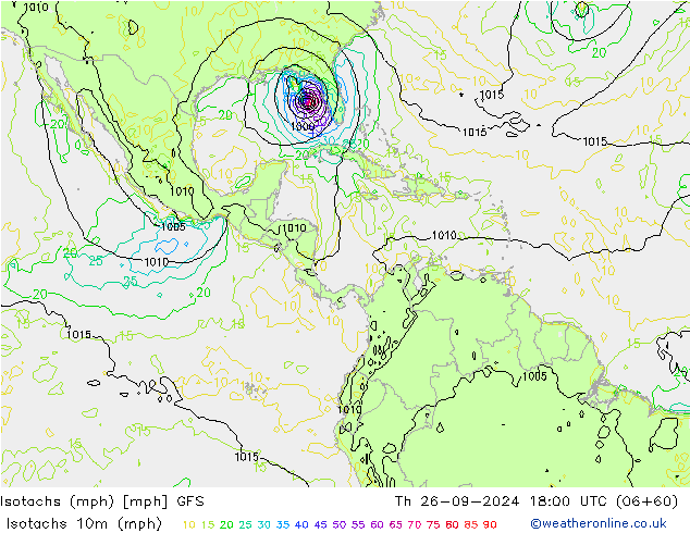 Isotachen (mph) GFS Do 26.09.2024 18 UTC