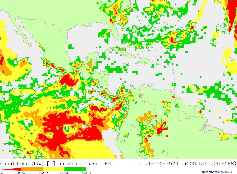 Cloud base (low) GFS Ter 01.10.2024 06 UTC