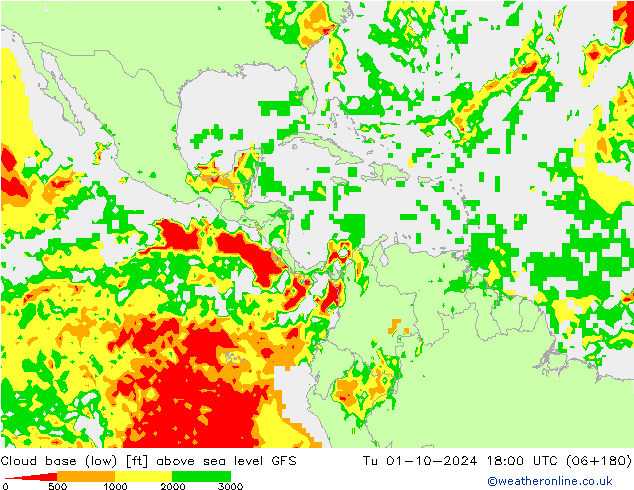 Cloud base (low) GFS Tu 01.10.2024 18 UTC