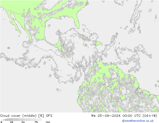 oblačnosti uprostřed GFS St 25.09.2024 00 UTC