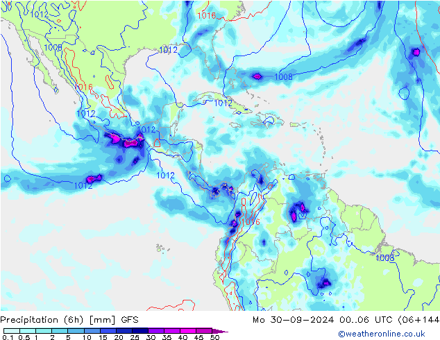 Precipitation (6h) GFS Po 30.09.2024 06 UTC