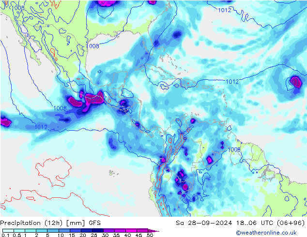 Precipitation (12h) GFS Sa 28.09.2024 06 UTC