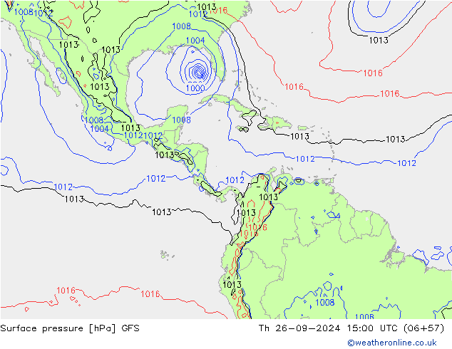 Atmosférický tlak GFS Čt 26.09.2024 15 UTC