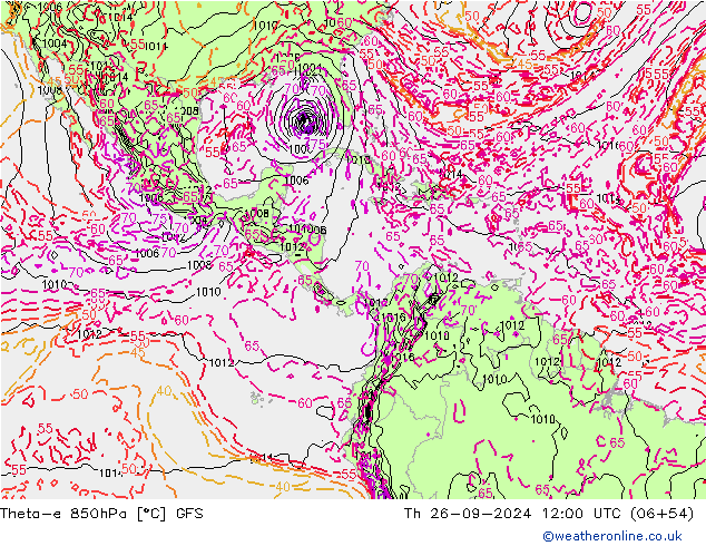 Theta-e 850hPa GFS jeu 26.09.2024 12 UTC